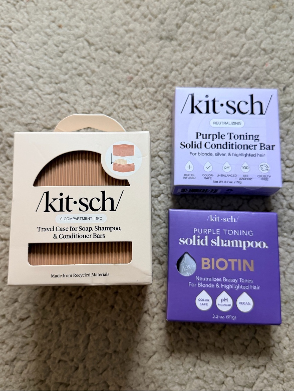 🤍Kitsch Purple Toning Solid Shampoo & Conditioner Bars with Travel Case🤍